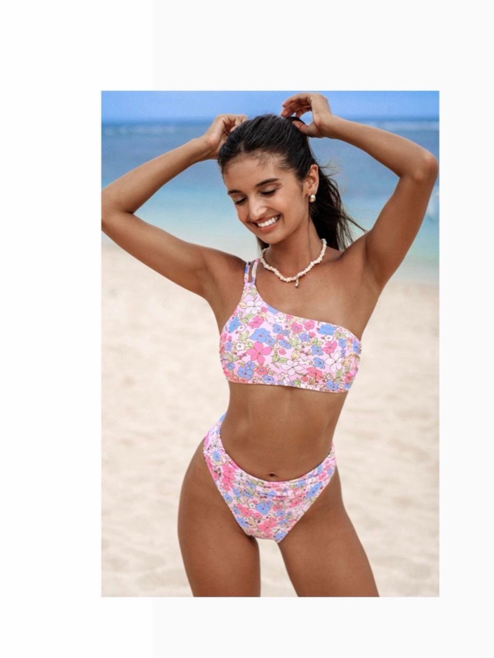 Floral One-Shoulder Bikini Set - Pink Multi